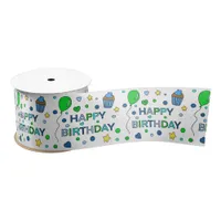 Blue and Lime Green Boy's Happy Birthday  Satin Ribbon