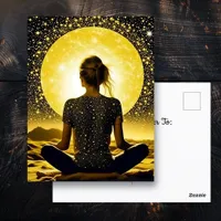 Woman Meditating in front of Full Moon Postcard