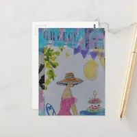 Woman with cupcakes Greece collage Postcard