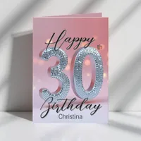 Elegant Silver Sequin on Blush Pink 30th Birthday Card