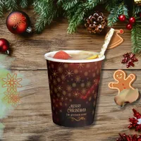 Elegant Pattern RED GOLD Merry Christmas Paper Cups