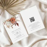 Rustic Boho Terracotta Florals QR Code Wedding Invitation