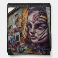 Urban Art on Abandoned Building Drawstring Bag