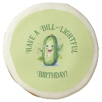 Cute Green Cartoon Pickle Birthday Sugar Cookie