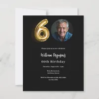 Black gold photo 60th birthday invitation