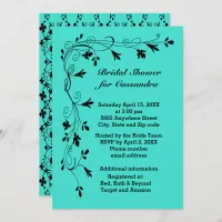 Black Floral Vines Turquoise or Color Bride Shower Invitation