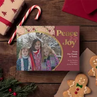 Peace & Joy: Burgundy Gold Glitter Christmas Holiday Card