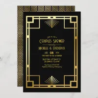 Black and Gold Art Deco Couples Shower Photo Invitation