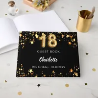 18th Birthday black gold stars Guest Book