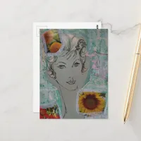 1950s Woman Retro Hair Style Mixed Media Collage Postcard