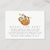 Watercolor Sloth themed Baby Shower Books for Baby Enclosure Card
