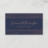 Modern Rose Gold Foil Navy Blue Geometric Business Card