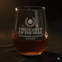 Elegant Firefighter of the Year Red Marble Stemless Wine Glass