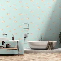 Goldfish Swimming Light Aqua Water Patterned Wallpaper