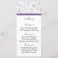 purple gray snowflake winter wedding menu cards