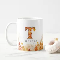 Monogram Initial Fall Foliage Letter T Coffee Mug