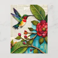 Florals and Hummingbird Postcard