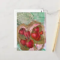 Vintage Strawberries Mixed Media Collage Postcard