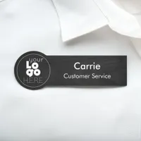 Black Wood Grain Business Logo Employee Name Tag