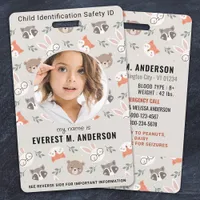 Woodland Animals Cute Custom Modern Photo Child ID Badge
