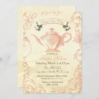 Coral Ivory Roses vintage Bridal Tea Invites