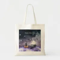 Cute Cat and Ghost Halloween Tote Bag