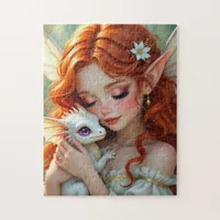 Pretty Red Haired Fairy with Dragon Jigsaw Puzzle