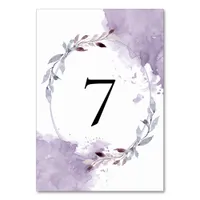 Purple Watercolor Leaves Frame Wedding Table Number