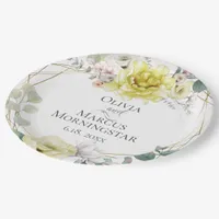 Yellow  Magnolia and Peony Summer Wedding Paper Plates