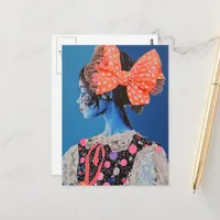 A Colorful lady with a big bow Collage Postcard