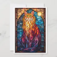 Stained Glass Style Large Fluffy Cat Flat Card