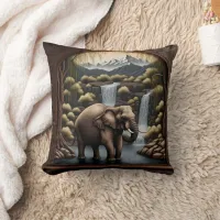 Majestic Elephant by Cascading Waterfalls at Dusk Throw Pillow