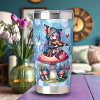 Fairy in Hoodie Playing Viola on a Mushroom  Insulated Tumbler