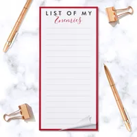 Enemies List Elegant Red Border Funny Joke Magnetic Notepad