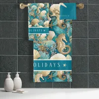 Coastal Christmas Bold Seahorse Pattern#4 ID1009 Bath Towel Set