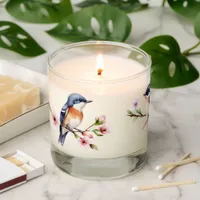 Cute watercolor birds pink blossom branch scented candle