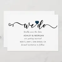 Simple Minimal Elegant Script Navy Heart We Do Save The Date