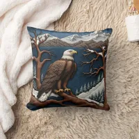 Majestic Eagle Overlooking Snowy Mountain scape Throw Pillow