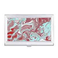 Teal, Burgundy, Red and White Marble Swirls  Business Card Case
