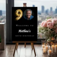 Black gold 90th photo birthday party welcome foam board