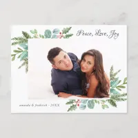 Watercolor Christmas Couple's Greeting Photo Announcement Postcard