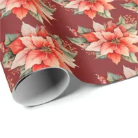 Elegant Red Poinsettia Christmas Wrapping Paper