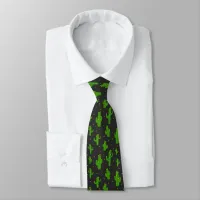 Cartoon Cactus Pattern on Charcoal Grey Neck Tie