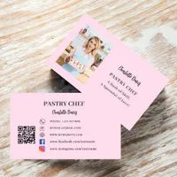 Pastry chef photo slogan QR code pink  Business Card