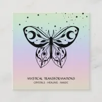 *~* Butterfly Moth Magic Boho Universe Rainbow Square Business Card