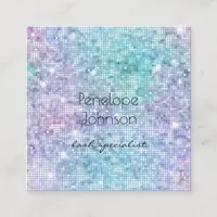 Makeup Artist Purple and Blue Sparkles Square Business Card