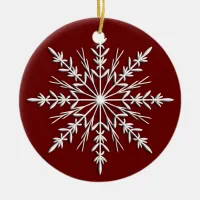 Snowflake on Red Dated Ceramic Ornament