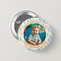 Personalized Confetti Photo, Name and Age Birthday Button