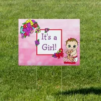 Baby Shower is Here and It's a Girl Double Sided Sign