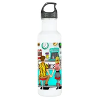 1950's Couple Holding Hands at Diner Stainless Steel Water Bottle